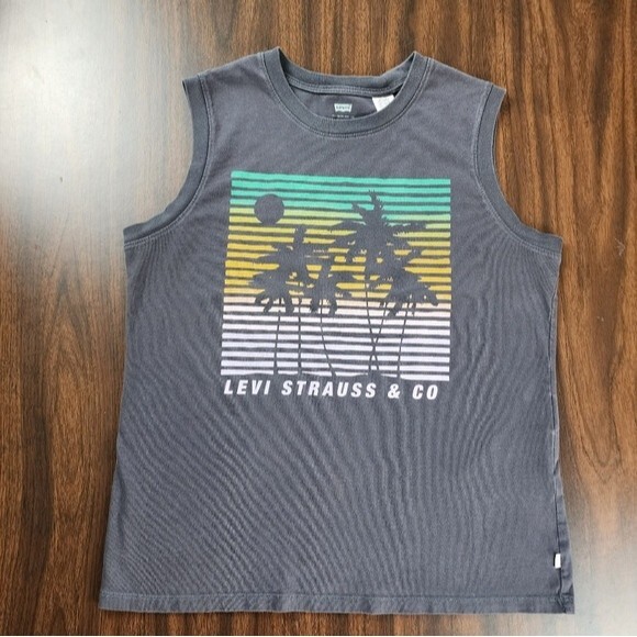 Levis Sleeveless TShirt Top Water Less Grey Charcoal Cotton Graphic Print Tank M - Picture 1 of 10